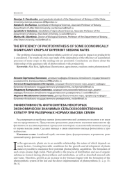 ЭФФЕКТИВНОСТЬ ФОТОСИНТЕЗА НЕКОТОРЫХ ЭКОНОМИЧЕСКИ ЗНАЧИМЫХ СЕЛЬСКОХОЗЯЙСТВЕННЫХ КУЛЬТУР ПРИ РАЗЛИЧНЫХ НОРМАХ ВЫСЕВА СЕМЯН