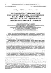 СОГЛАСОВАННОСТЬ ПОКАЗАТЕЛЕЙ ПО ВОЕННОЙ МИССИСИПСКОЙ ШКАЛЕ ПТСР И СКРИНИНГОВОЙ МЕТОДИКЕ PC-PTSD-5 У КОМБАТАНТОВ СПЕЦИАЛЬНОЙ ВОЕННОЙ ОПЕРАЦИИ
