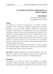 Pre-Translation Text Analysis as an Essential Step to an Effective Translation