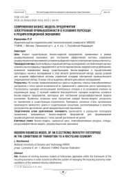 Современная бизнес-модель предприятия электронной промышленности в условиях перехода к рециркуляционной экономике