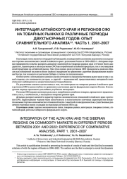 ИНТЕГРАЦИЯ АЛТАЙСКОГО КРАЯ И РЕГИОНОВ СФО НА ТОВАРНЫХ РЫНКАХ В РАЗЛИЧНЫЕ ПЕРИОДЫ ДВУХТЫСЯЧНЫХ ГОДОВ: ОПЫТ СРАВНИТЕЛЬНОГО АНАЛИЗА. ЧАСТЬ 1. 2001-2007