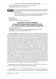 ПОТЕНЦИАЛ УЧАСТИЯ БИЗНЕСА В РАЗВИТИИ СОЦИАЛЬНОЙ ИНФРАСТРУКТУРЫ (НА ОСНОВЕ ОЦЕНОК ОБЩЕСТВЕННОГО МНЕНИЯ)
