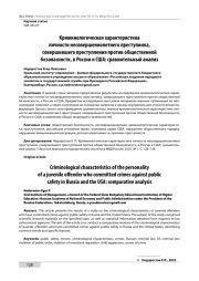 КРИМИНОЛОГИЧЕСКАЯ ХАРАКТЕРИСТИКА ЛИЧНОСТИ НЕСОВЕРШЕННОЛЕТНЕГО ПРЕСТУПНИКА, СОВЕРШИВШЕГО ПРЕСТУПЛЕНИЯ ПРОТИВ ОБЩЕСТВЕННОЙ БЕЗОПАСНОСТИ, В РОССИИ И США: СРАВНИТЕЛЬНЫЙ АНАЛИЗ
