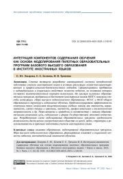 ИНТЕГРАЦИЯ КОМПОНЕНТОВ СОДЕРЖАНИЯ ОБУЧЕНИЯ КАК ОСНОВА МОДЕЛИРОВАНИЯ ПИЛОТНЫХ ОБРАЗОВАТЕЛЬНЫХ ПРОГРАММ БАЗОВОГО ВЫСШЕГО ОБРАЗОВАНИЯ В ИНСТИТУТЕ ИНОСТРАННЫХ ЯЗЫКОВ