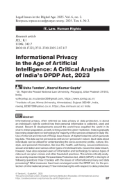 Informational Privacy in the Age of Artificial Intelligence: A Critical Analysis of India’s DPDP Act, 2023