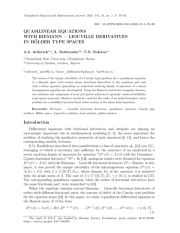 QUASILINEAR EQUATIONS WITH RIEMANN - LIOUVILLE DERIVATIVES IN H¨OLDER TYPE SPACES
