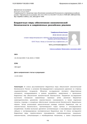 Бюджетные меры обеспечения экономической безопасности в современных российских реалиях