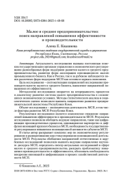 Малое и среднее предпринимательство: поиск направлений повышения эффективности и производительности