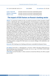 THE IMPACT OF ESG FACTORS ON RUSSIA'S BANKING SECTOR