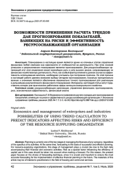 ВОЗМОЖНОСТИ ПРИМЕНЕНИЯ РАСЧЕТА ТРЕНДОВ ДЛЯ ПРОГНОЗИРОВАНИЯ ПОКАЗАТЕЛЕЙ, ВЛИЯЮЩИХ НА РИСКИ И ЭФФЕКТИВНОСТЬ РЕСУРСОСНАБЖАЮЩЕЙ ОРГАНИЗАЦИИ