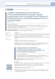 СУДЕБНО- МЕДИЦИНСКАЯ ЭКСПЕРТИЗА СЛУЧАЯ ПЕРФОРАЦИИ ПОСЛЕ ДИССЕКЦИИ В ПОДСЛИЗИСТОМ СЛОЕ ДОБРОКАЧЕСТВЕННОГО ЭПИТЕЛИАЛЬНОГО НОВООБРАЗОВАНИЯ КУПОЛА СЛЕПОЙ КИШКИ