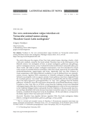 NEC VERO CONTEMNENDUM VULGUS INTERDUM EST: VERNACULAR ANIMAL NAMES AMONG THEODORE GAZA'S LATIN NEOLOGISMS