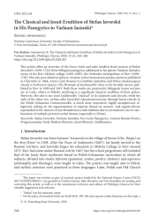 THE CLASSICAL AND JESUIT ERUDITION OF STEFAN IAVORSKII IN HIS PANEGYRICS TO VARLAAM IASINSKII