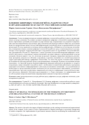 ВЛИЯНИЕ ЦИФРОВЫХ ТЕХНОЛОГИЙ НА РАБОЧУЮ СРЕДУ И ОРГАНИЗАЦИОННУЮ КУЛЬТУРУ РОССИЙСКИХ КОМПАНИЙ