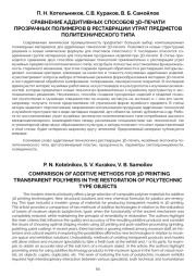 СРАВНЕНИЕ АДДИТИВНЫХ СПОСОБОВ 3D-ПЕЧАТИ ПРОЗРАЧНЫХ ПОЛИМЕРОВ В РЕСТАВРАЦИИ УТРАТ ПРЕДМЕТОВ ПОЛИТЕХНИЧЕСКОГО ТИПА