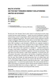 BALTIC STATES ON THE WAY TOWARDS ENERGY ISOLATIONISM: UNITED OR DIVIDED?