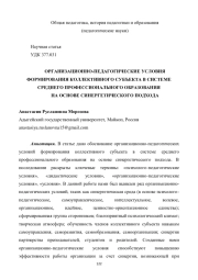 ОРГАНИЗАЦИОННО-ПЕДАГОГИЧЕСКИЕ УСЛОВИЯ ФОРМИРОВАНИЯ КОЛЛЕКТИВНОГО СУБЪЕКТА В СИСТЕМЕ СРЕДНЕГО ПРОФЕССИОНАЛЬНОГО ОБРАЗОВАНИЯ НА ОСНОВЕ СИНЕРГЕТИЧЕСКОГО ПОДХОДА