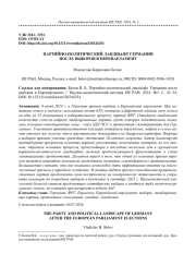 ПАРТИЙНО-ПОЛИТИЧЕСКИЙ ЛАНДШАФТ ГЕРМАНИИ ПОСЛЕ ВЫБОРОВ В ЕВРОПАРЛАМЕНТ