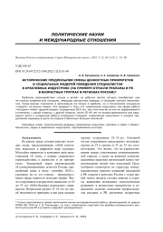 ИСТОРИЧЕСКИЕ ПРЕДПОСЫЛКИ СМЕНЫ ЦЕННОСТНЫХ ПРИОРИТЕТОВ И СОЦИАЛЬНЫХ МОДЕЛЕЙ ПОВЕДЕНИЯ СПЕЦИАЛИСТОВ В КРЕАТИВНЫХ ИНДУСТРИЯХ (НА ПРИМЕРЕ ОТРАСЛИ РЕКЛАМЫ И PR В ВОЗРАСТНЫХ ГРУППАХ В РЕГИОНАХ РОССИИ)
