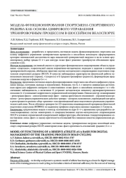МОДЕЛЬ ФУНКЦИОНИРОВАНИЯ СПОРТСМЕНА СПОРТИВНОГО РЕЗЕРВА КАК ОСНОВА ЦИФРОВОГО УПРАВЛЕНИЯ ТРЕНИРОВОЧНЫМ ПРОЦЕССОМ В ШОССЕЙНОМ ВЕЛОСПОРТЕ