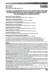 АНАЛИЗ ОСЛОЖНЕНИЙ ПОСЛЕ ТОТАЛЬНОЙ ЭМБОЛИЗАЦИИ АРТЕРИОВЕНОЗНЫХ МАЛЬФОРМАЦИЙ ГОЛОВНОГО МОЗГА НЕАДГЕЗИВНЫМИ КОМПОЗИЦИЯМИ