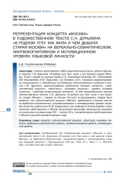 РЕПРЕЗЕНТАЦИЯ КОНЦЕПТА «МОСКВА» В ХУДОЖЕСТВЕННОМ ТЕКСТЕ С. Н. ДУРЫЛИНА «В РОДНОМ УГЛУ. КАК ЖИЛА И ЧЕМ ДЫШАЛА СТАРАЯ МОСКВА» НА ВЕРБАЛЬНО-СЕМАНТИЧЕСКОМ, ЛИНГВОКОГНИТИВНОМ И МОТИВАЦИОННОМ УРОВНЯХ ЯЗЫКОВОЙ ЛИЧНОСТИ