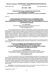 СТИЛИ КОМАНДНО-УПРАВЛЕНЧЕСКОГО ВЗАИМОДЕЙСТВИЯ КОМАНДИРОВ МЛАДШЕГО ЗВЕНА УЧЕБНЫХ ПОДРАЗДЕЛЕНИЙ ОБРАЗОВАТЕЛЬНЫХ ОРГАНИЗАЦИЙ ВЫСШЕГО ОБРАЗОВАНИЯ МЧС РОССИИ И КРИТЕРИИ ИХ ОЦЕНКИ