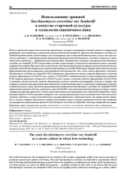 ИСПОЛЬЗОВАНИЕ ДРОЖЖЕЙ SACCHAROMYCES CEREVISIAE VAR. BOULARDII В КАЧЕСТВЕ СТАРТОВОЙ КУЛЬТУРЫ В ТЕХНОЛОГИИ ПШЕНИЧНОГО ПИВА