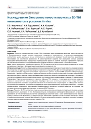 Исследование биосовместимости пористых 3D-TiNi имплантатов в условиях in vivo