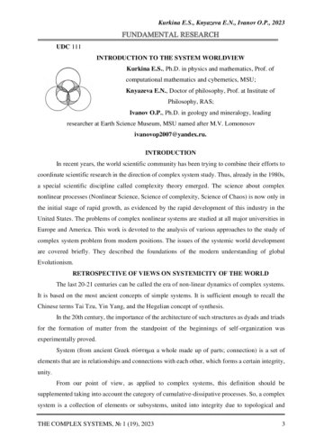 INTRODUCTION TO THE SYSTEM WORLDVIEW