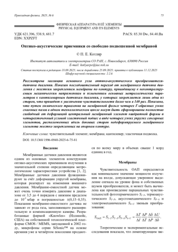 Оптико-акустические приемники со свободно подвешенной мембраной