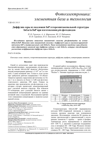 Диффузия серы из подложки InP гетероэпитаксиальной структуры InGaAs/InP при изготовлении pin-фотодиодов