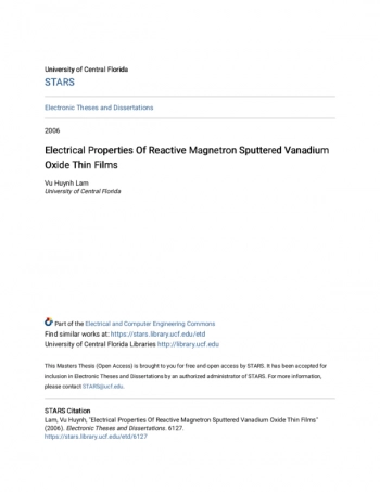 Electrical Properties Of Reactive Magnetron Sputtered Vanadium Oxide Thin FilmsOxide Thin Fi